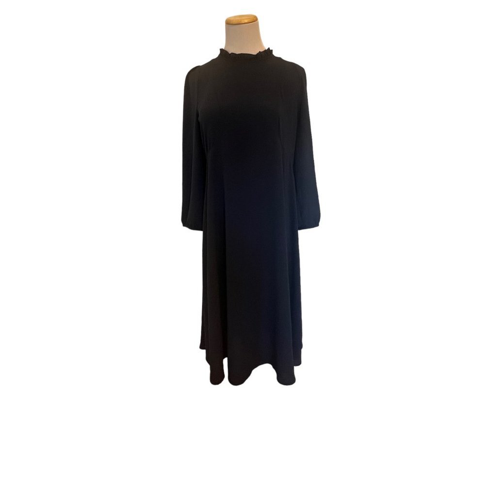 H&M cowl ruffle neck midi navy blue dress sz 10